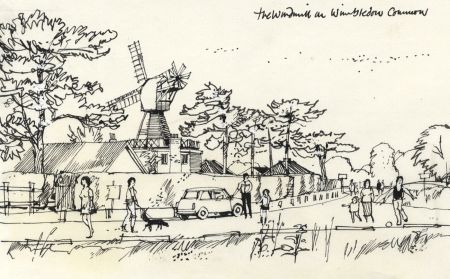 Paul Sharp - Mid 20th Century Pen and Ink Drawing, Windmill on Wimbledon Common