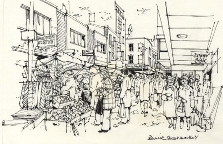 Paul Sharp - Mid 20th Century Pen and Ink Drawing, Berwick Street Market