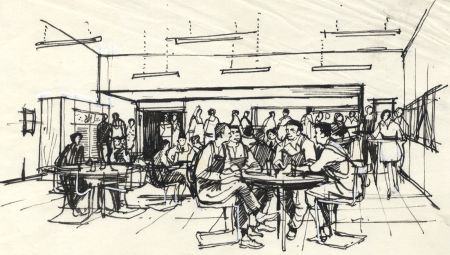 Paul Sharp - Mid 20th Century Pen and Ink Drawing, Canteen