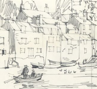 Paul Sharp - Mid 20th Century Graphite Drawing, Polperro, Cornwall