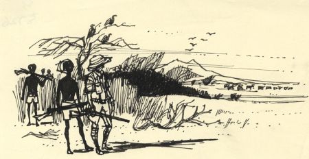 Paul Sharp - Mid 20th Century Pen and Ink Drawing, African Hunting Scene