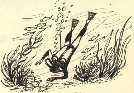 Paul Sharp - Mid 20th Century Pen and Ink Drawing, Diver