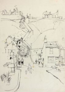 Paul Sharp - Mid 20th Century Graphite Drawing, Town View with Steps