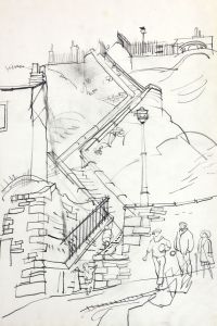 Paul Sharp - Mid 20th Century Graphite Drawing, Town Steps
