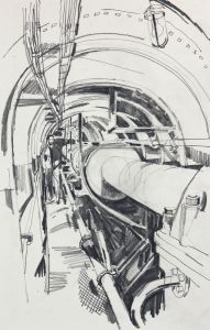 Paul Sharp - Mid 20th Century Graphite Drawing, Tunnel with Machinery