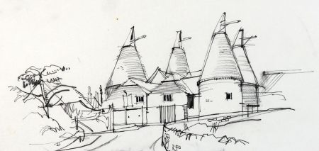 Paul Sharp - Mid 20th Century Graphite Drawing, Building