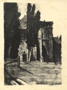 M. Egerton - 1937 Monotype, Monastic Building with Trees
