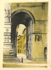M. Egerton - Early 20th Century Monotype, Glimpse through City Archway