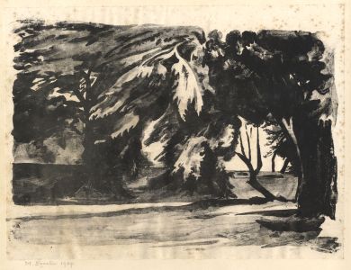 M. Egerton - 1939 Monotype, Line of Trees