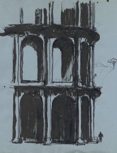 Frances Watt - Mid 20th Century Pen and Ink Drawing, Building Facade