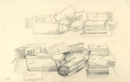 Frances Watt - Mid 20th Century Graphite Drawing, Stacked Papers