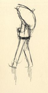 Frances Watt - Mid 20th Century Pen and Ink Drawing, Man with Umbrella