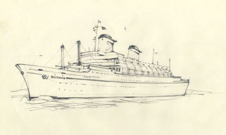 Paul Sharp - Mid 20th Century Graphite Drawing, Australia, Chandis Line Ship