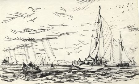 Paul Sharp - 1965 Graphite Drawing, Sketch for 'Lifeboat Green to White'