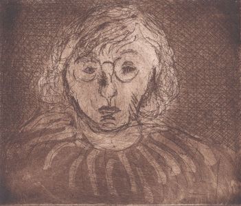 Joan Lewis - Contemporary Monotype, Bespectacled Woman