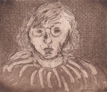 Joan Lewis - Contemporary Monotype, Bespectacled Woman