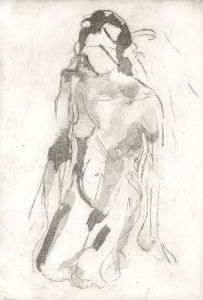 Joan Lewis - Contemporary Monotype, Kneeling Nude