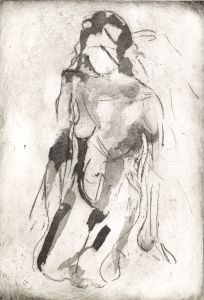 Joan Lewis - Contemporary Monotype, Kneeling Nude