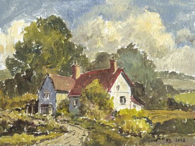 Keith Burtonshaw - 2002 Oil, Houses by a Lane