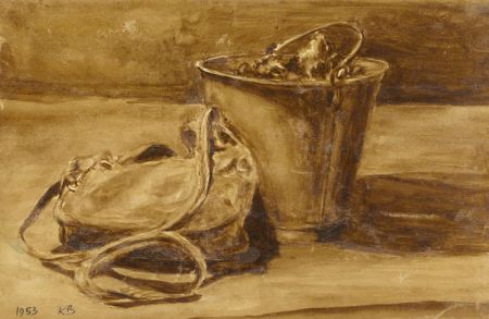 Keith Burtonshaw - Monochrome 1953 Watercolour, Pail and Bag