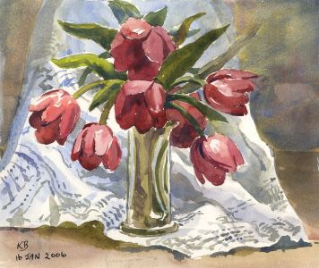 Keith Burtonshaw - 2006 Watercolour, Tulips in a Vase