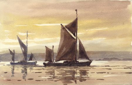 Keith Burtonshaw - Contemporary Watercolour, Sailboats, Evening