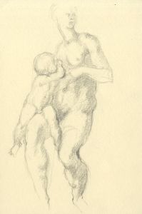Frances Watt - 1965 Graphite Drawing, Mother and Child Nude