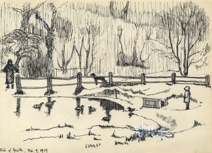 Frances Watt - 1959 Pen and Ink Drawing, Vale of Health, Hampstead