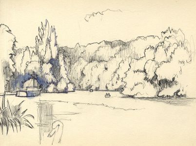 Frances Watt - Mid 20th Century Pen and Ink Drawing, Thames near Cookham Bridge