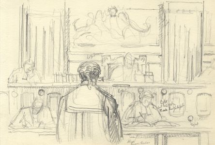 Frances Watt - Mid 20th Century Graphite Drawing, Court Room Scene