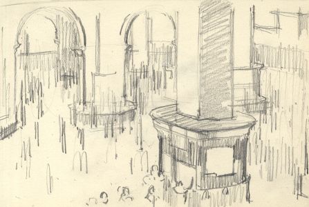 Frances Watt - Mid 20th Century Graphite Drawing, Columned Interior