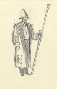 Frances Watt - 1960 Graphite Drawing, Bank of England Head Messenger