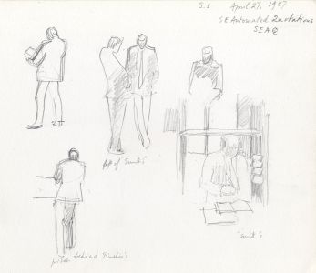 Frances Watt - 1987 Graphite Drawing, City Traders
