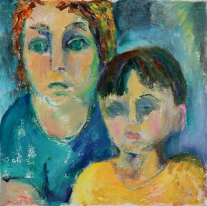 Joan Lewis - Contemporary Oil, Mother and Son