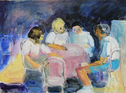 Joan Lewis - Contemporary Oil, Four Figures at a Table
