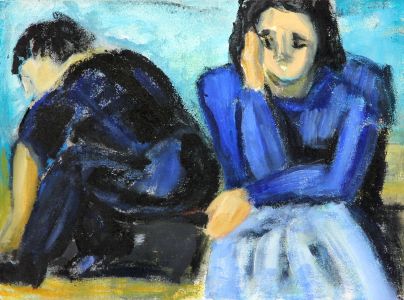 Joan Lewis - Contemporary Oil, Two Figures