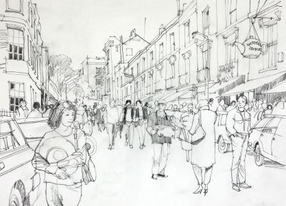 Paul Sharp - Mid 20th Century Graphite Drawing, Portobello Road, London