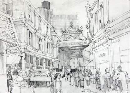 Paul Sharp - Mid 20th Century Graphite Drawing, Leadenhall Market, London