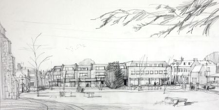 Paul Sharp - Mid 20th Century Graphite Drawing, Town View with Park
