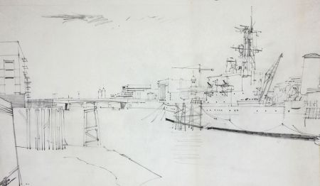 Paul Sharp - Mid 20th Century Graphite Drawing, Thames View
