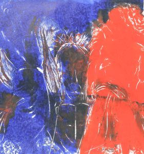 Joan Lewis - Contemporary Monotype, Composition with Christ Figure