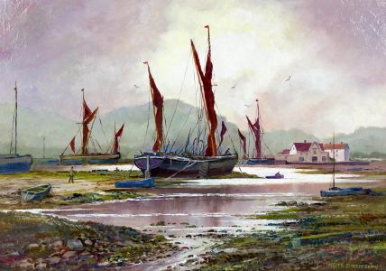 Keith Burtonshaw - Contemporary Oil, Sailing Boats on an Estuary