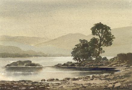 Keith Burtonshaw - 1990 Watercolour, Lake in Valley