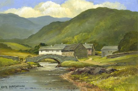 Keith Burtonshaw - Contemporary Oil, Landscape with Cottages and Bridge