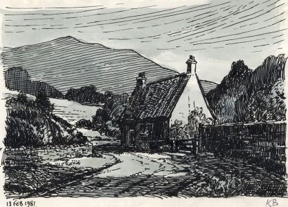 Keith Burtonshaw - 1981 Pen and Ink Drawing, House and Lane
