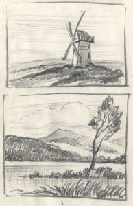 Keith Burtonshaw - Contemporary Graphite Drawing, Windmill and Landscape