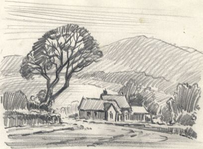 Keith Burtonshaw - Contemporary Graphite Drawing, Cottages in a Landscape