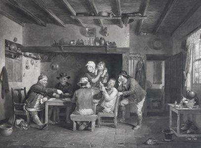 Charles George Lewis - 1838 Mezzotint, The Card Players, After David Wilkie RA