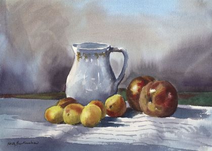 Keith Burtonshaw - Contemporary Watercolour, Jug and Fruit