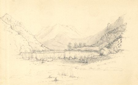 C.L. Robertson - 1900 Graphite Drawing, Lake with Mountains